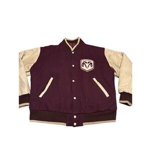 Vintage Dodge Racing Men’s Maroon Cream Varsity Wool Blend Leather Coat Size L